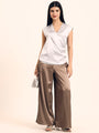 Women's Luxury European Satin V Neck Pleated Sleeveless Top