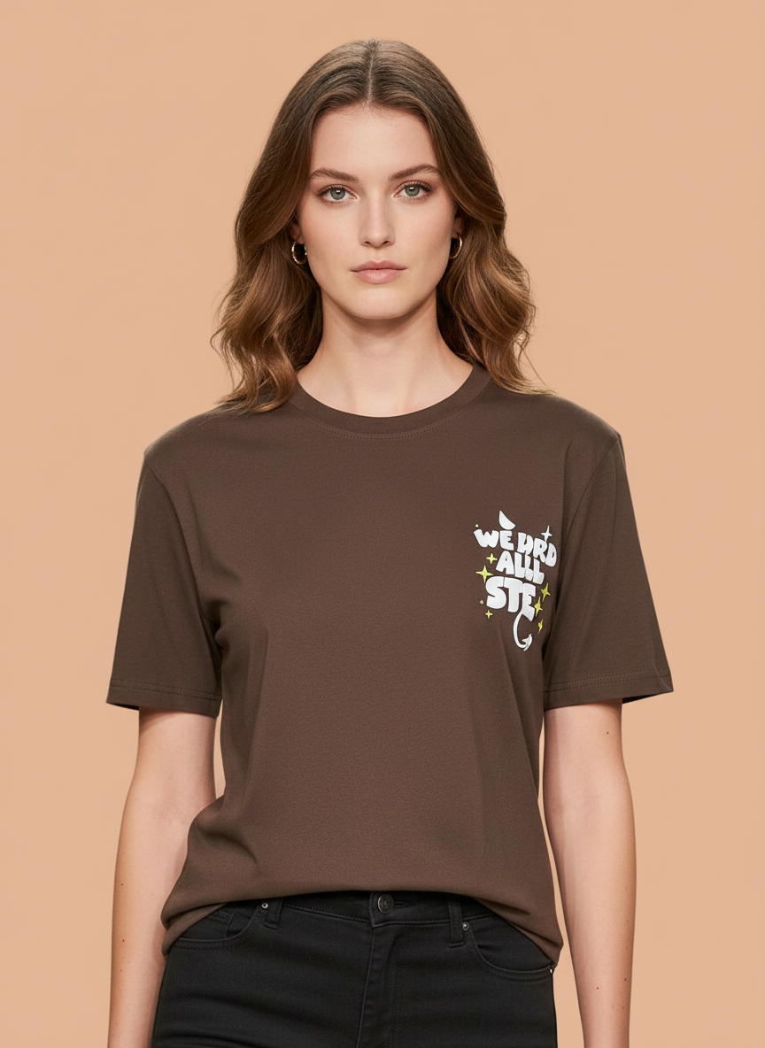 Brown We Do All The Stuff Graphic Oversized T-Shirt for Women