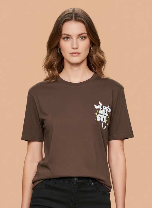 Brown We Do All The Stuff Graphic Oversized T-Shirt for Women