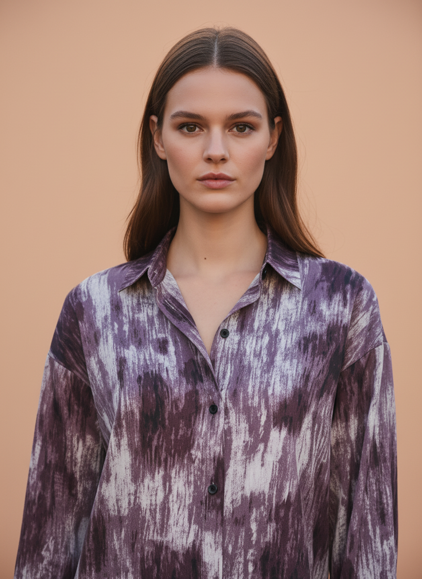 Women's Purple & White Abstract Tie-Dye Oversized Shirt