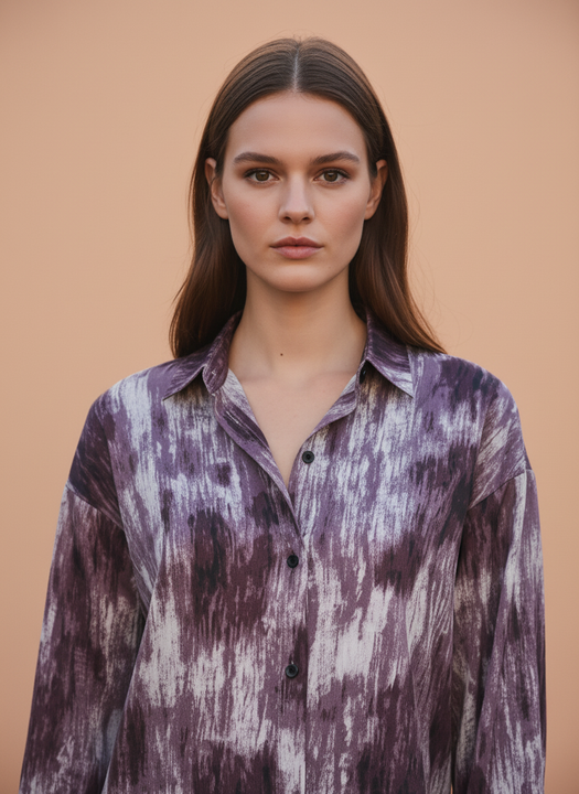 Women's Purple & White Abstract Tie-Dye Oversized Shirt