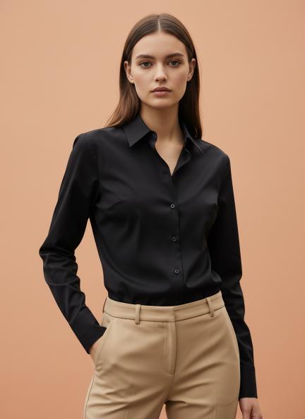 Black Regular Fit Summer Satin Shirt