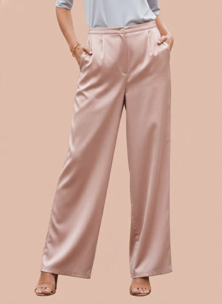 European Satin Flared Pleated Trouser