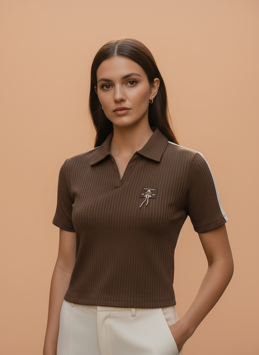 lim Fit Short Sleeve Shirt with Gold Brooch