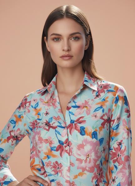 Premium Muslin Pink Regular Length Straight Hem Digital Print Shirt