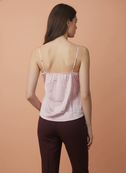 European Satin V-Neck Sleeveless Top