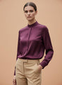 Summer Satin Deep Plum Mandarin Collar Shirt
