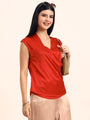 Women's Luxury European Satin V Neck Pleated Sleeveless Top