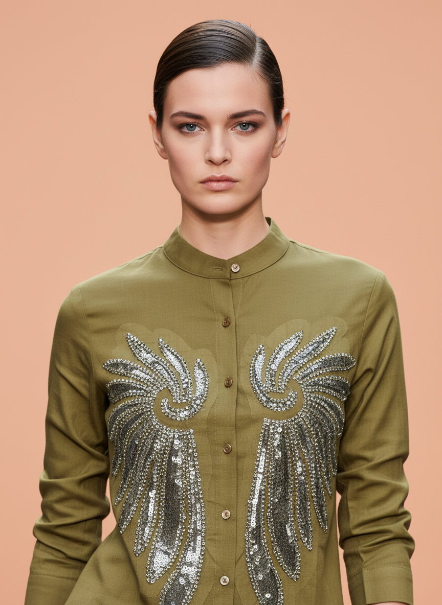 Olive Green Embroidered Co-Ord Set for Women