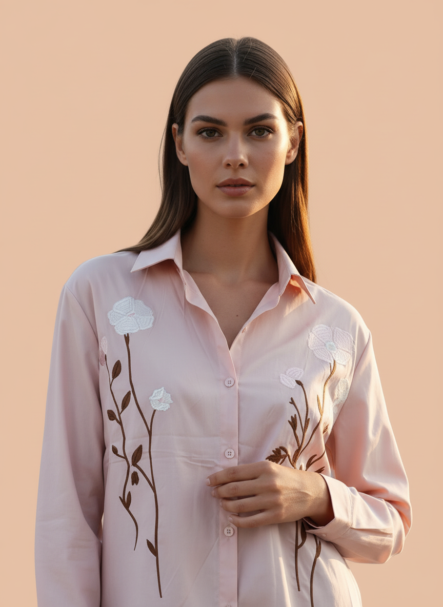 Elegant  Floral Embroidered Shirt for Women