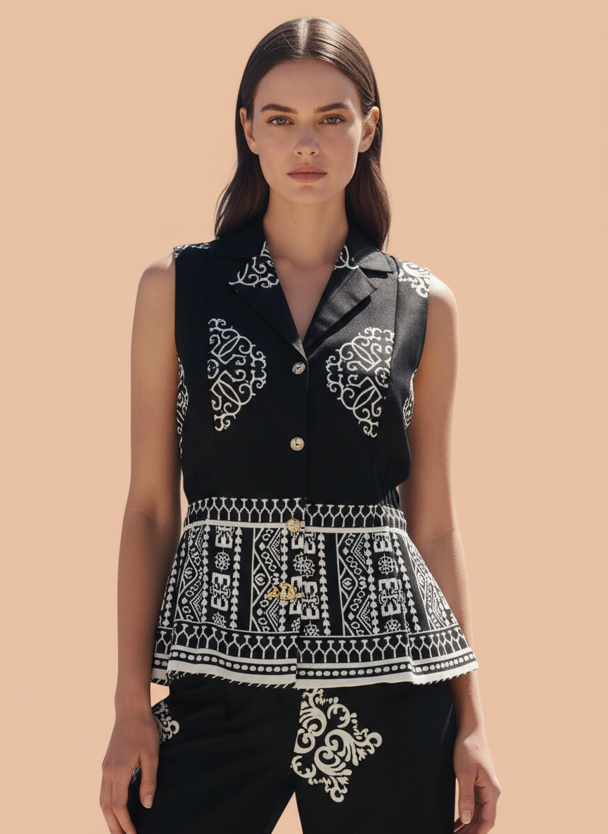 Elegant Black & White Embroidered Co-ord Set for Women