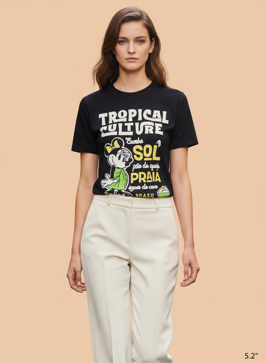 Tropical Culture Minnie Mouse Graphic Oversized Black T-Shirt for Women