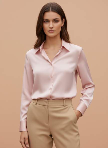 European Satin Spread Collar Shirt