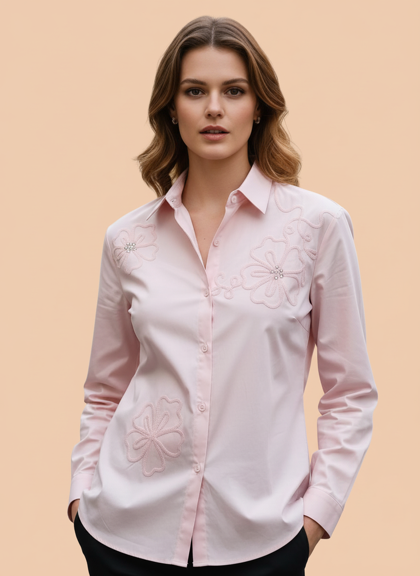 Elegant Pink Embroidered Formal Shirt for Women