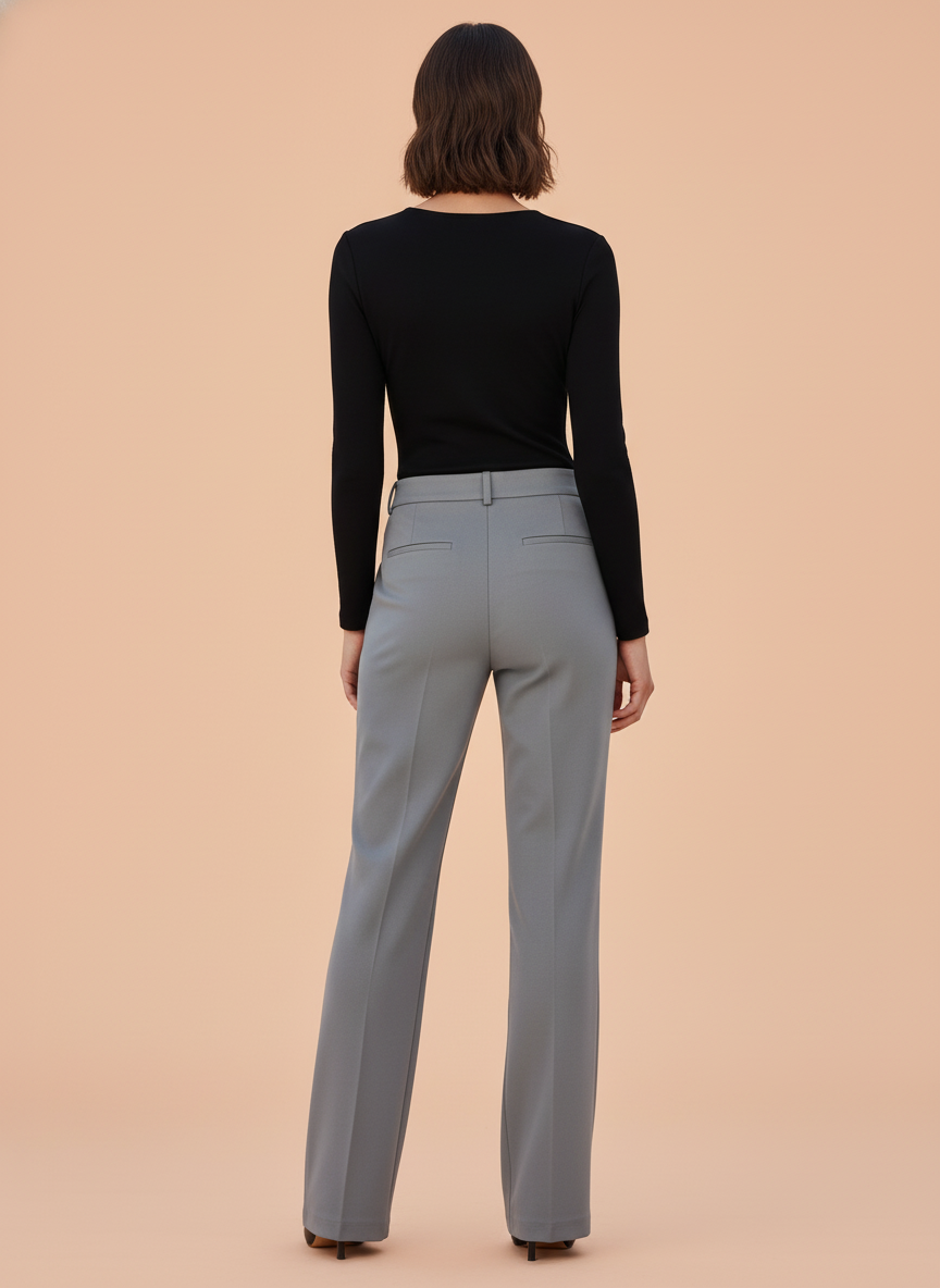 Grey Straight Fit Trousers for Women