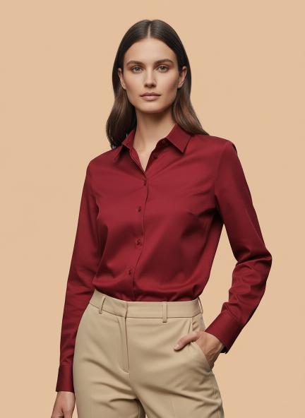 Tailored Fit European Satin Shirt With Pleated Placket