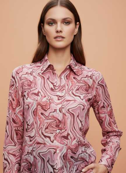 Premium Chiffon Multicolour Long Length Curved Hem Digital Print Shirt