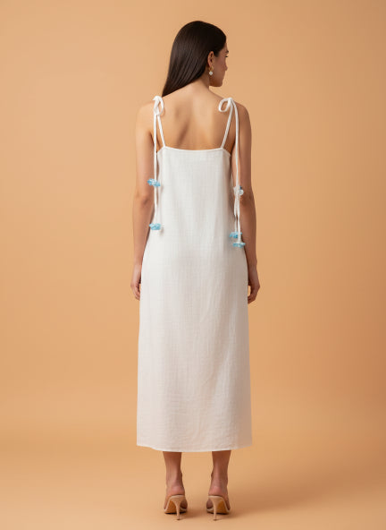 Elegant White Floral Appliqué Midi Dress for Women