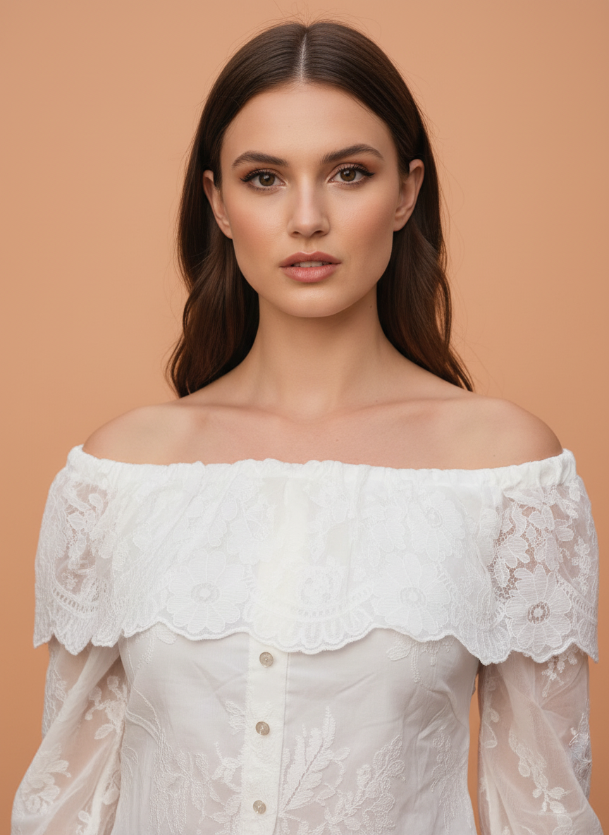 White Off-Shoulder Lace Corset Top for Women