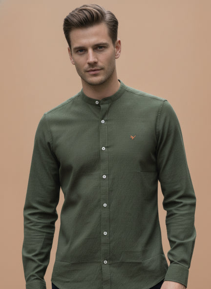 Premium Men'S Crinkle Cotton Shirt | Green