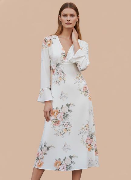 Satin Digital Print  Maxi Dress With Slash Pocket