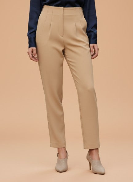 Banana Crepe Wheat Skin Fit With Multi Pleated Trouser