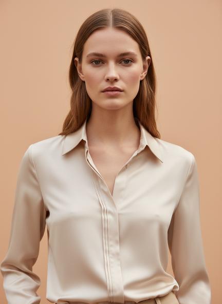Tailored Fit European Satin Shirt With Pleated Placket