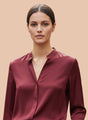 Summer Satin Maroon Mandarin Collar Shirt