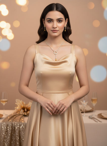 Elegant Gold-Plated Crystal Pendant Necklace Set with Drop Earrings for Women