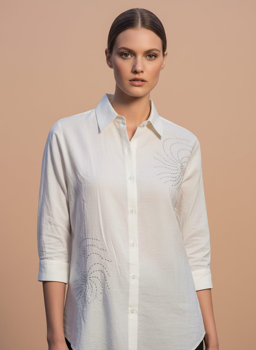 Luxury Ivory Embroidered Womens Shirt