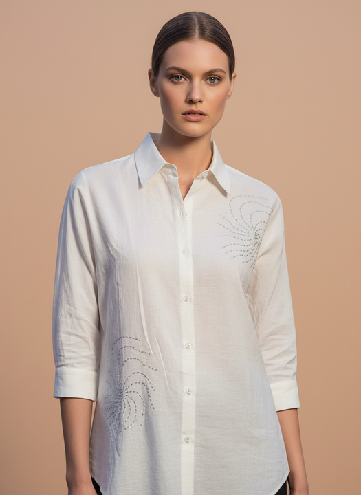 Luxury Ivory Embroidered Womens Shirt