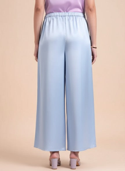 European Satin Flared Pleated Trouser