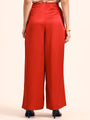 Luxury Satin Wide Leg Pants European Fabric  Red Glam Look