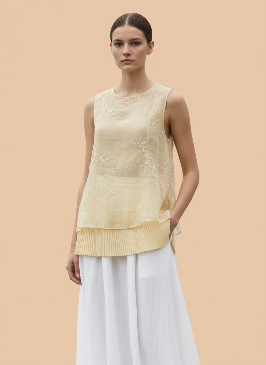 Elegant Layered Sleeveless Top with Maxi Skirt Set
