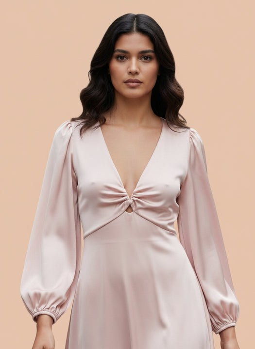 European Satin Midi Dress Rose Sand