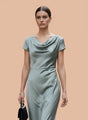 European Satin Grey Midi Dress