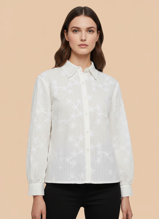 White Floral Embroidered Women Shirt