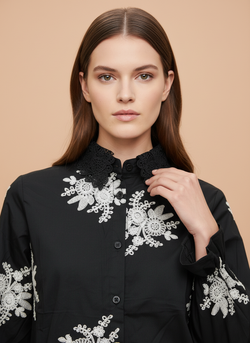 White Lace Applique Work Blouse