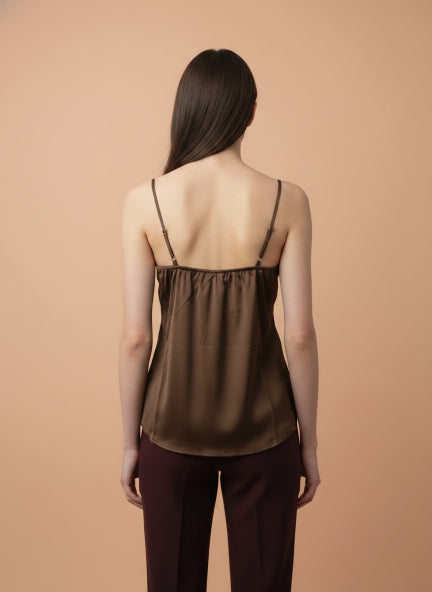 European Satin V-Neck Sleeveless Top