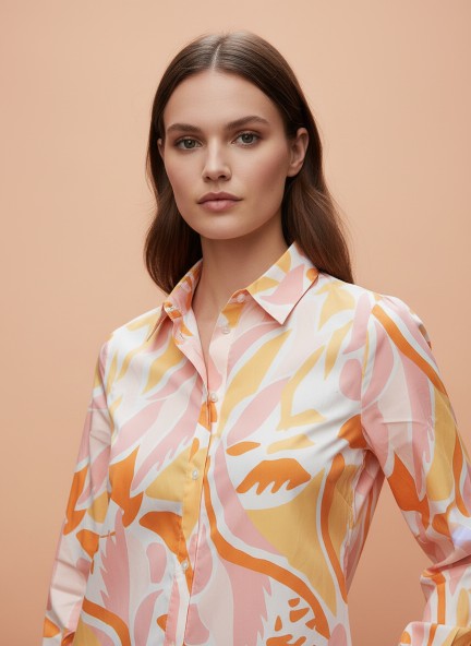 Premium American Crepe Digital Print Puff Sleeve Shirt