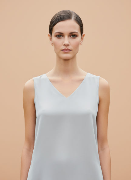 European Satin V Neck Sleeveless Top