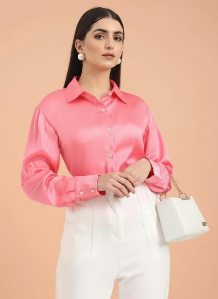 Bubblegum Pink Regular Fit Summer Satin Shirt