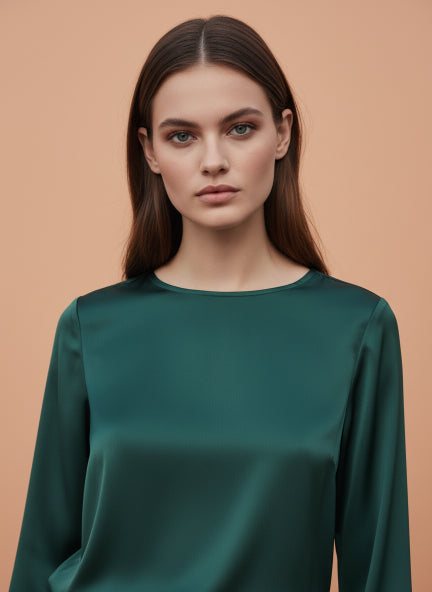 European Satin Bishop Sleeves Top