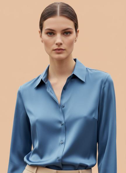 Marble Blue Regular Fit Summer Satin Shirt