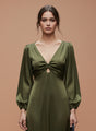 European Satin Midi Dress Olive