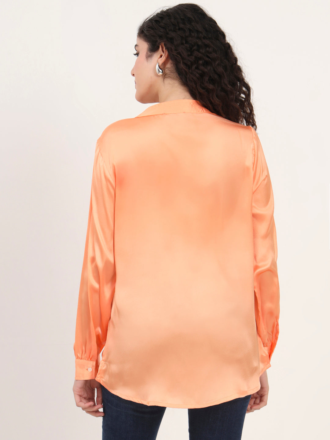 Summer Satin Crimson Orange Mandarin Collar Shirt