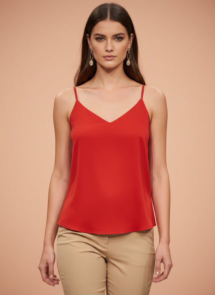 European Satin V-Neck Sleeveless Top