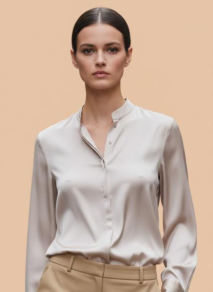 Summer Satin Orchid Pink Mandarin Collar Shirt