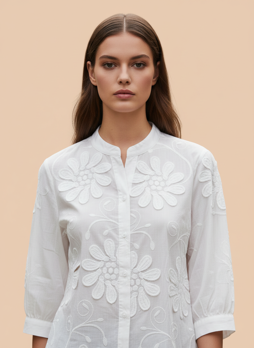 Luxury Floral Embossed Satin Top for Women