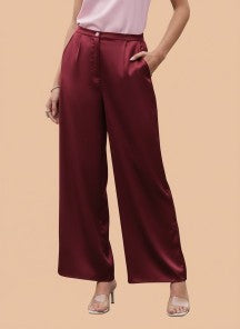 European Satin Flared Pleated Trouser